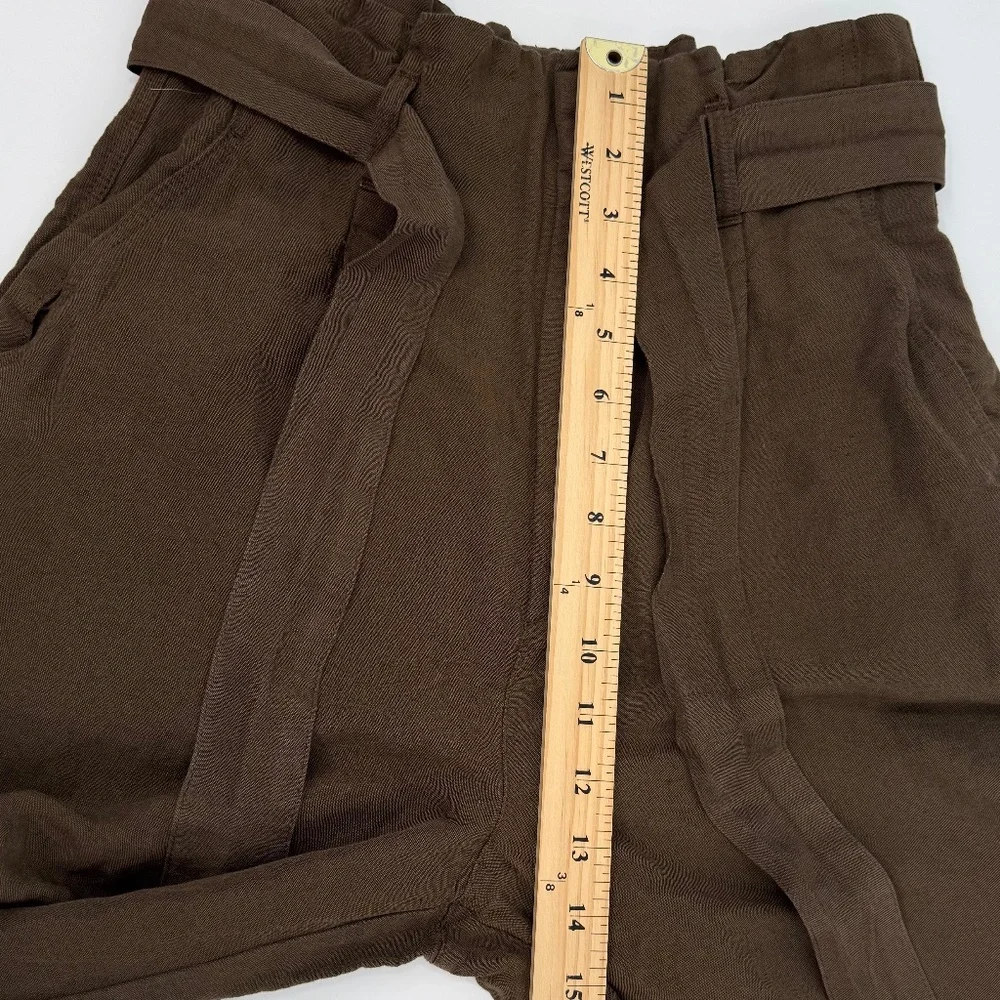 H&M Pants Women 4 Brown Wide Leg Paperbag Linen Blend Lagenlook Coastal Cropped
